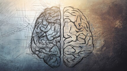 division. An artistic brain illustration split into creative and logical halves, showcasing human cognition and thought. STEM education sheets.