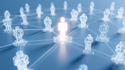 A Central Figure Connecting to Multiple Nodes in a Virtual Network of Digital Silhouettes Representing Community and Communication