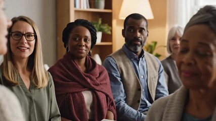 Diverse adult group engaged in discussion and active listening