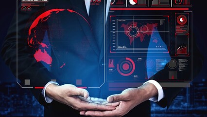 High-tech global network connection interface showing worldwide digital communication, data exchange, and internet connectivity. Global connection, data interaction, and worldwide communication. Thunk