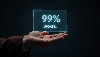 99% Update Interface Above Hand – Futuristic Tech Visual for Digital Innovation and Software Progress