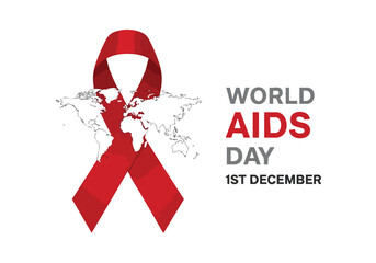 Global AIDS awareness symbol featuring a red ribbon over a world map for an international health observance event