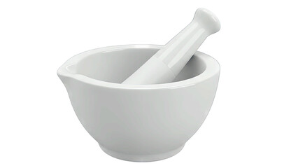 White Ceramic Mortar and Pestle on Transparent Background for Pharmaceutical or Culinary Use Isolated Studio Shot