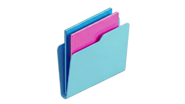 3D Icon Of Light Blue Folder With Pink And Blue Documents Inside On Transparent Background Clean And Simple Digital Art