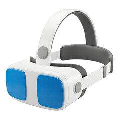 White Virtual Reality Headset with Blue Lenses and Grey Straps Isolated on a Transparent Background Featuring a Sleek Modern Design for Immersive Digital Experiences