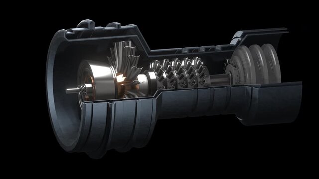 Close up shot of turbine component used in wind turbines to maximize sustainability. Wind turbine nacelle displaying internal gear mechanism boosting renewable energy output