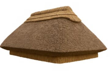 Thatched roof featuring natural straw and rye, creating a rustic texture for traditional housing, isolated on transparent background