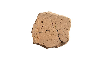 Natural clay block with cracks on transparent background