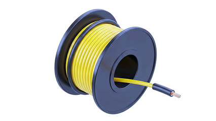Yellow Electrical Cable on a Black Spool Isolated on a Transparent Background Realistic Studio Lighting