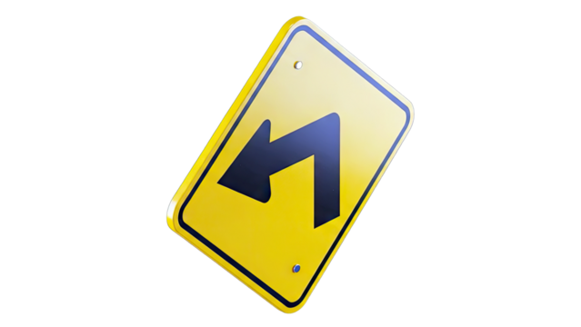 Yellow Diamond Shaped Road Sign with Black Double Left Turn Arrow Isolated on White Background Vector Illustration