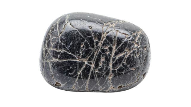 Black stone with white veins isolated on transparent background  