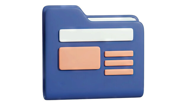 3D Rendered Blue Folder with Information Panels and Abstract Content on a Clean White Background Offering Data Organization and Digital Filing Solutions