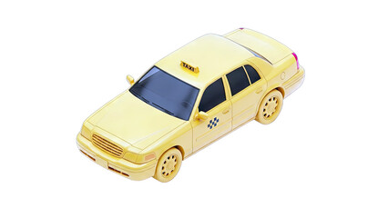 Yellow Taxi Cab Constructed from Tiny Blocks on a Transparent Background