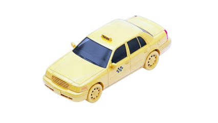 Yellow Taxi Cab Constructed from Tiny Blocks on a Transparent Background