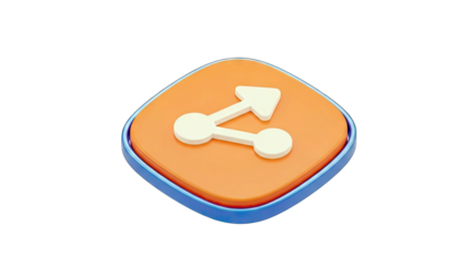 3D Share Icon On Orange Button With Blue Border Isolated On Transparent Background
