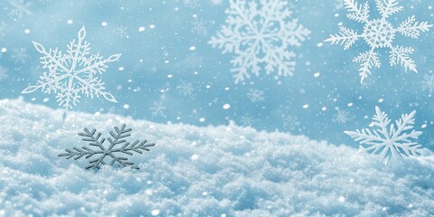 white snowflakes on blue winter background