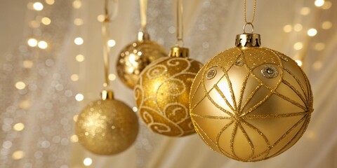 golden christmas ornaments on sparkling background