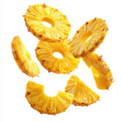 Whole pineapple beside freshly cut slices, showcasing vibrant colors and juicy textures. Perfect for healthy eating campaigns and tropical culinary themes.