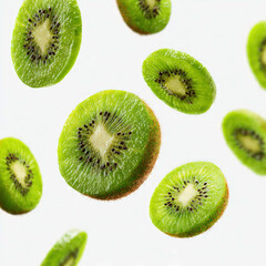 Close-up kiwi cross-section with juicy texture and rich green hues. Ideal for food science visuals, vitamin-rich ingredient showcases, and refreshing culinary themes.