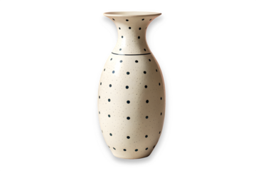Elegant cream ceramic vase with small black polka dots isolated on transparent background