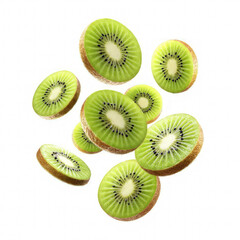 Fresh kiwi slices laid neatly in a pattern, brightly lit to emphasize color and texture. Perfect for microstock collections featuring fruits, freshness, and healthy food concepts.