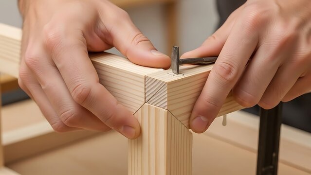 Precision carpentry showcasing interlocking dovetail joint and hand tools