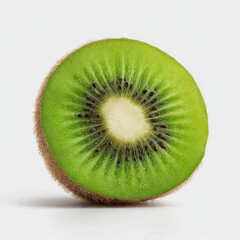 Fresh kiwi sliced in half, revealing its bright green flesh and black seeds. Vibrant, clean, and perfect for healthy food themes, nutrition content, and organic produce visuals.