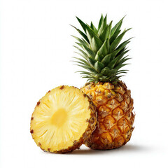 Fresh whole pineapple with detailed textured skin and spiky green crown, captured in bright lighting. Perfect for tropical themes, healthy food concepts, and summer-inspired visuals.