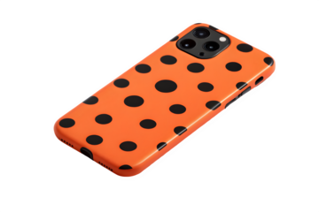 Orange and black polka dot phone case isolated on transparent background