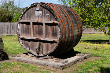 Vintage barrel on display - Coldstream, Victoria, Australia