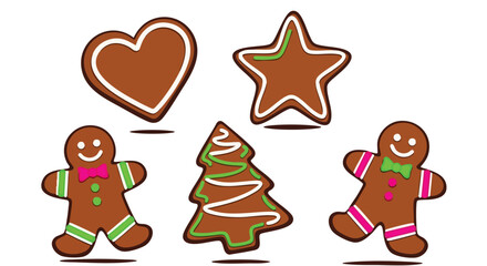 Festive gingerbread cookies isolated on a white background as a cheerful vector graphic illustration
