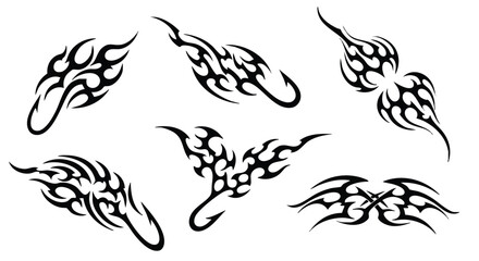 Intricate tribal tattoo art designs collection on a crisp white backdrop for diverse creative graphic applications