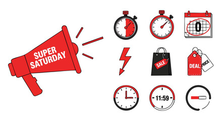 Promotional sale event icons on white background for marketing and advertising design