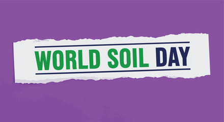 World Soil Day text on torn paper strip against a vibrant purple background for environmental awareness campaign material