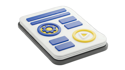 3D Rendered Application Interface With Settings Gear And Play Button On White Background With Transparent Background And Subtle Shadow Effect