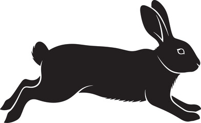 Black rabbit silhouette lying down, isolated side view on white.