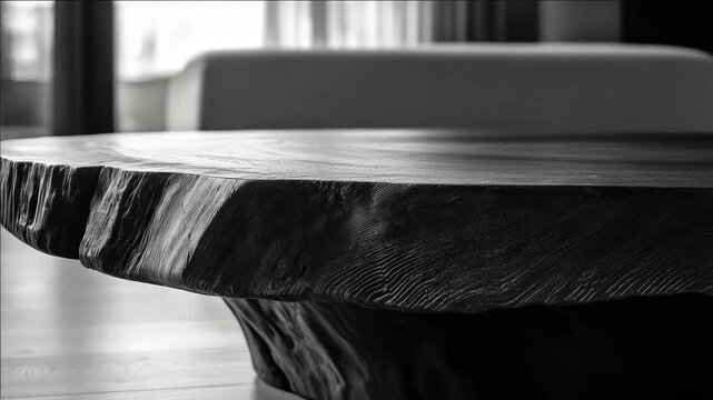 Natural, rough cut wood table with unfinished edge. Earthy tones and industrial design make this a standout piece of furniture.