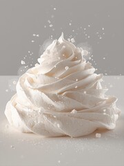 Airy whipped swirl in Cloud Dancer, Color of the Year 2026, with floating particles and soft texture. Perfect for modern branding, food concepts, luxury visuals and creative design trends.