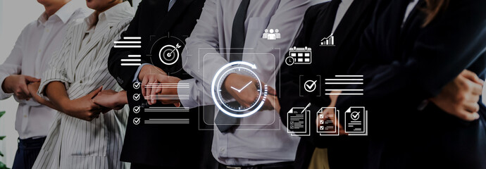Concept of time management and productivity. Using tools like calendars and checklists to schedule tasks, set goals, and meet project deadlines for business efficiency. Fermion