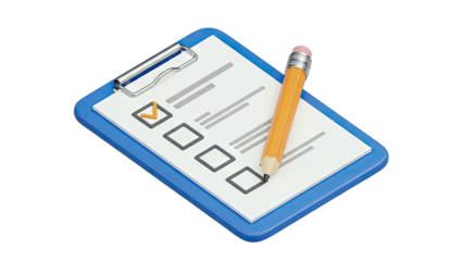 A Blue Clipboard With A Checklist And An Orange Pencil On A Transparent White Background Ready For Task Management And Survey Completion