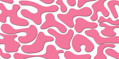 Seamless abstract pattern with organic pink blob shapes on a white background, featuring a subtle shadow effect and textured appearance.