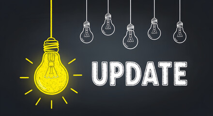 Update concept with lightbulb icons on black chalkboard