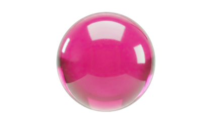 A Glossy Pink Glass Sphere Renders with Reflections and Highlights Isolated on a Transparent Background with Smooth Surface and Circular Shape