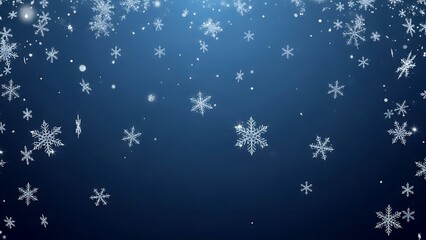 Falling Snowflakes on Blue Background, Winter Holiday Season