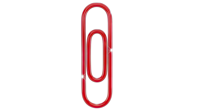 A Glossy Red Metal Paperclip Object Centered Against a Stark White Background Showing a Metallic Sheen and Reflective Surface Perfect for Office Supplies or Stationery Concepts