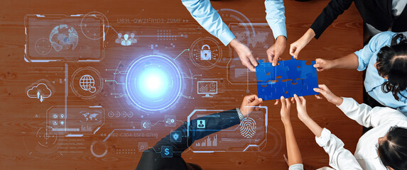 A futuristic command center interface for managing a global technology platform. The dashboard includes data security, network administration, and biometric user authentication. Fermion