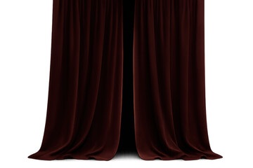 Dark red velvet theater curtains slightly opening, revealing light, design element with transparent background