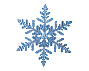 Intricate Blue Snowflake Macro Detail Against Black crystal winter isolated on a transparent background