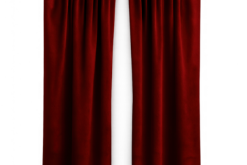 Red velvet stage curtain with transparent background, opening element for theater, show, event, and announcement concepts