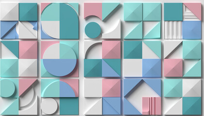 Geometric shapes in a modern pastel design offer a fresh and vibrant pattern ideal for creative projects and contemporary layouts showcasing playful artistry